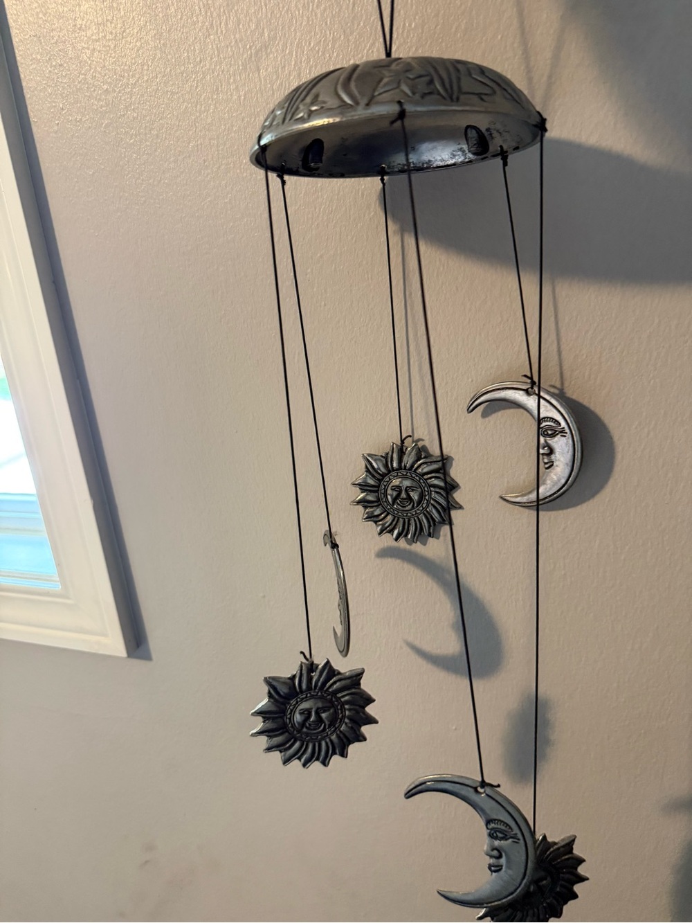 Metal Sun & Moon Wall Hanging Mobile - Silver